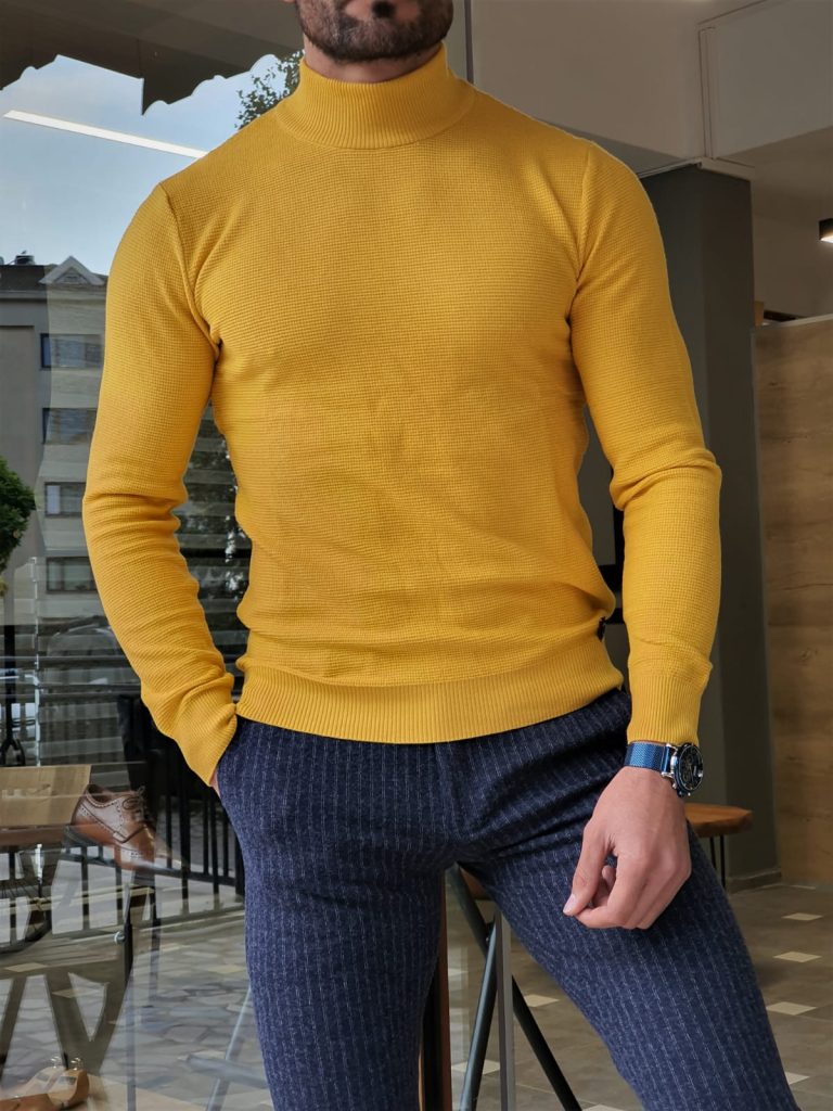 Yellow turtleneck sweater mens