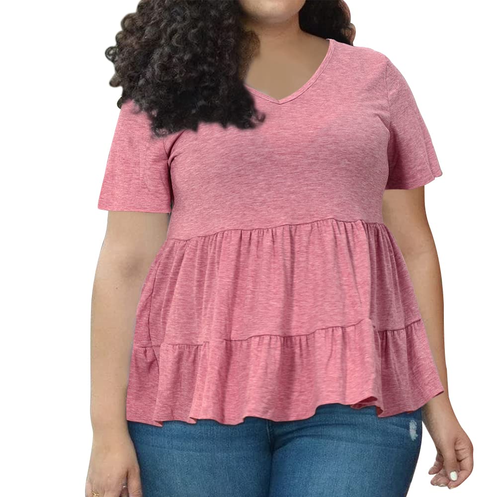 Plus-Size-Tops-V-Neck-Shirts-Summer-Tunic-Solid-XL-