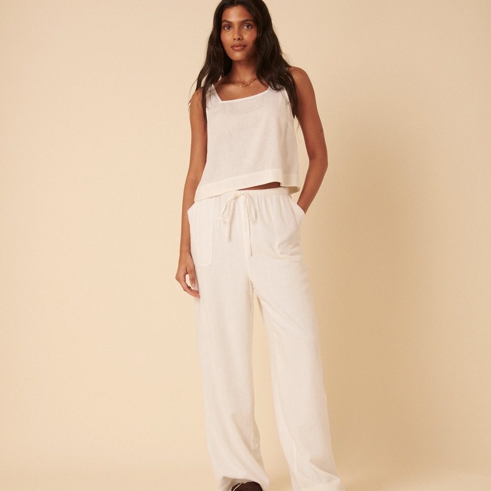 white linen pants