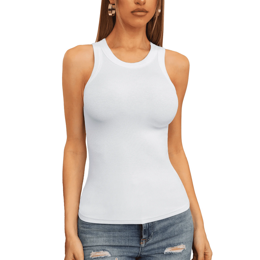 Vafful-Womens-Tank-Tops-High-Neck-Summer-Tanks-Cami-Sleeveless-Tops-Basic-Shirt-Ribbed-Racerback-Blouses-White-Small