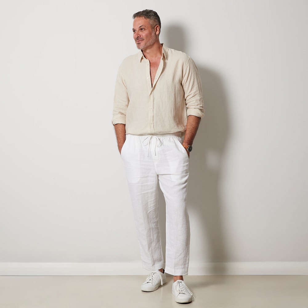 white linen pants