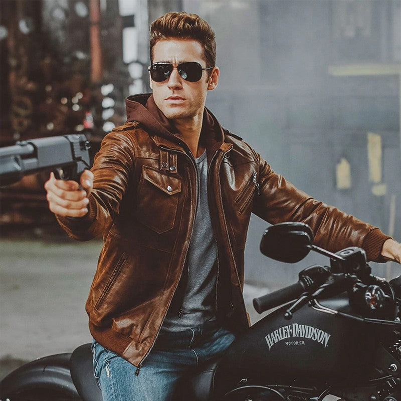 Mens-Brown-Motorcycle-Bomber-Leather-Jacket-