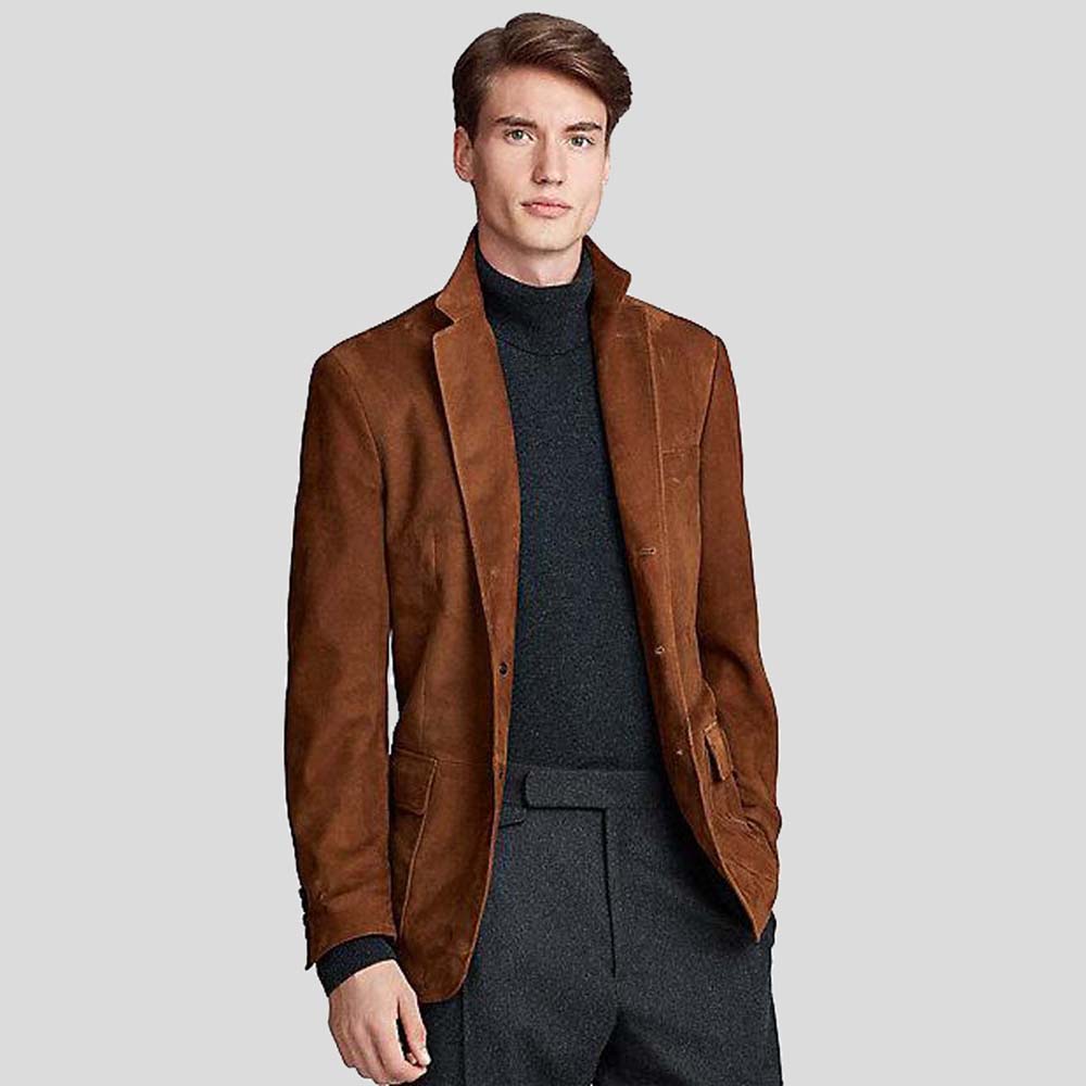 Mens-Dark-Brown-Suede-Leather-Blazer