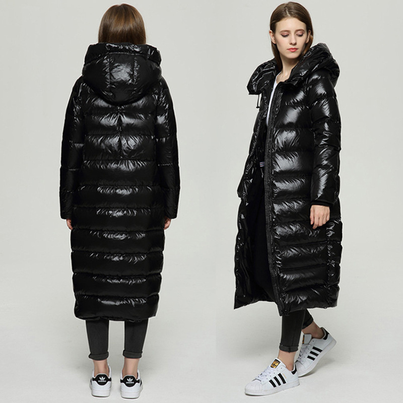 Winter-Women-Warm-Fashion-Long-Down-Filled-Parka-Coat-Black-Red-Lightweight-Shiny-Puffer-Jacket