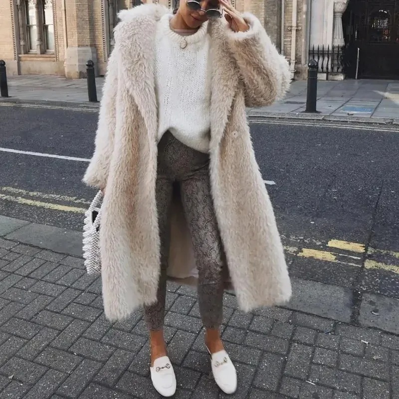 cream fur coat