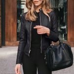 womens black leather blazer