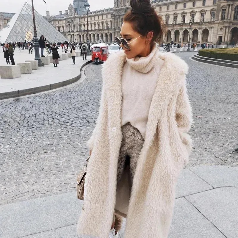 cream fur coat