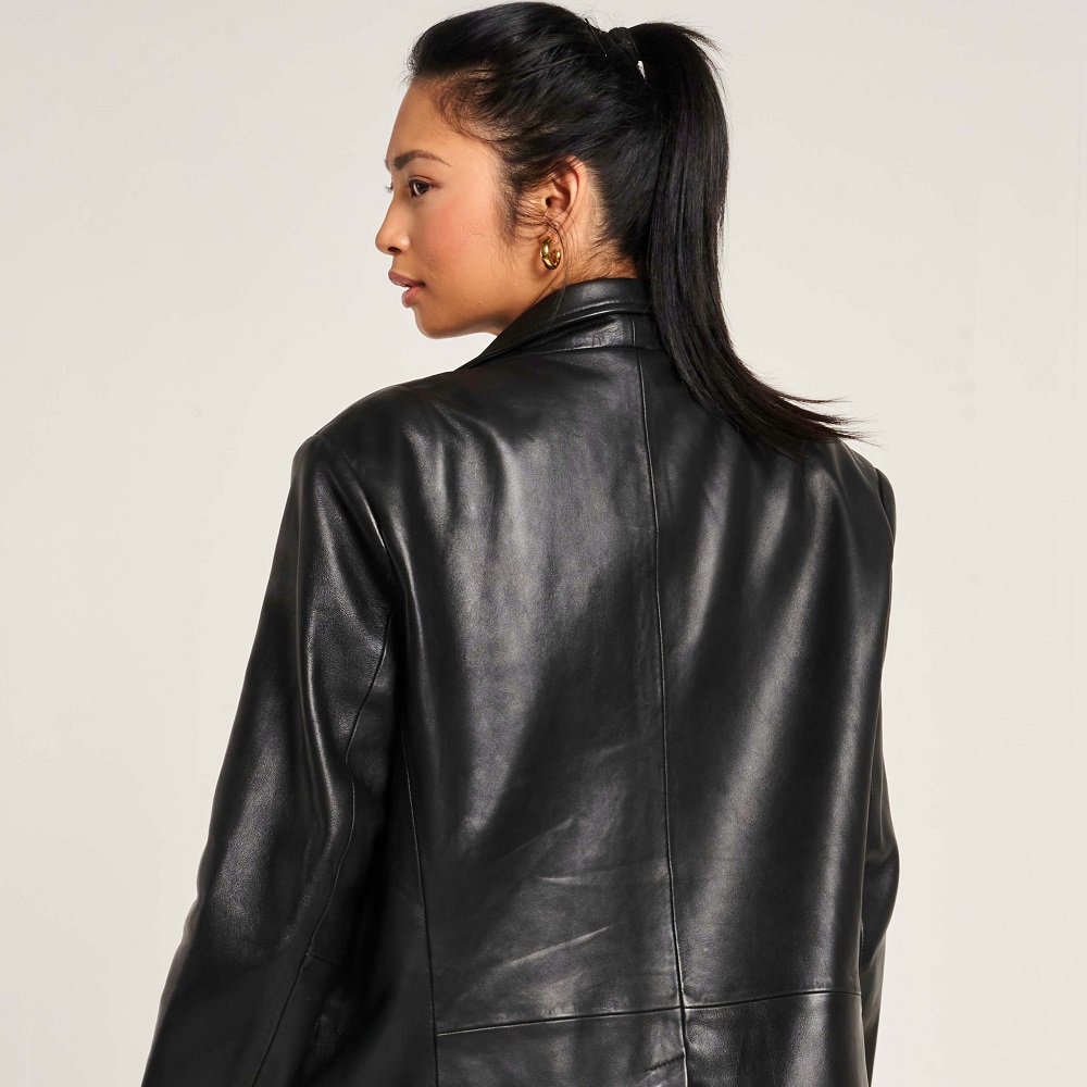 womens black leather blazer