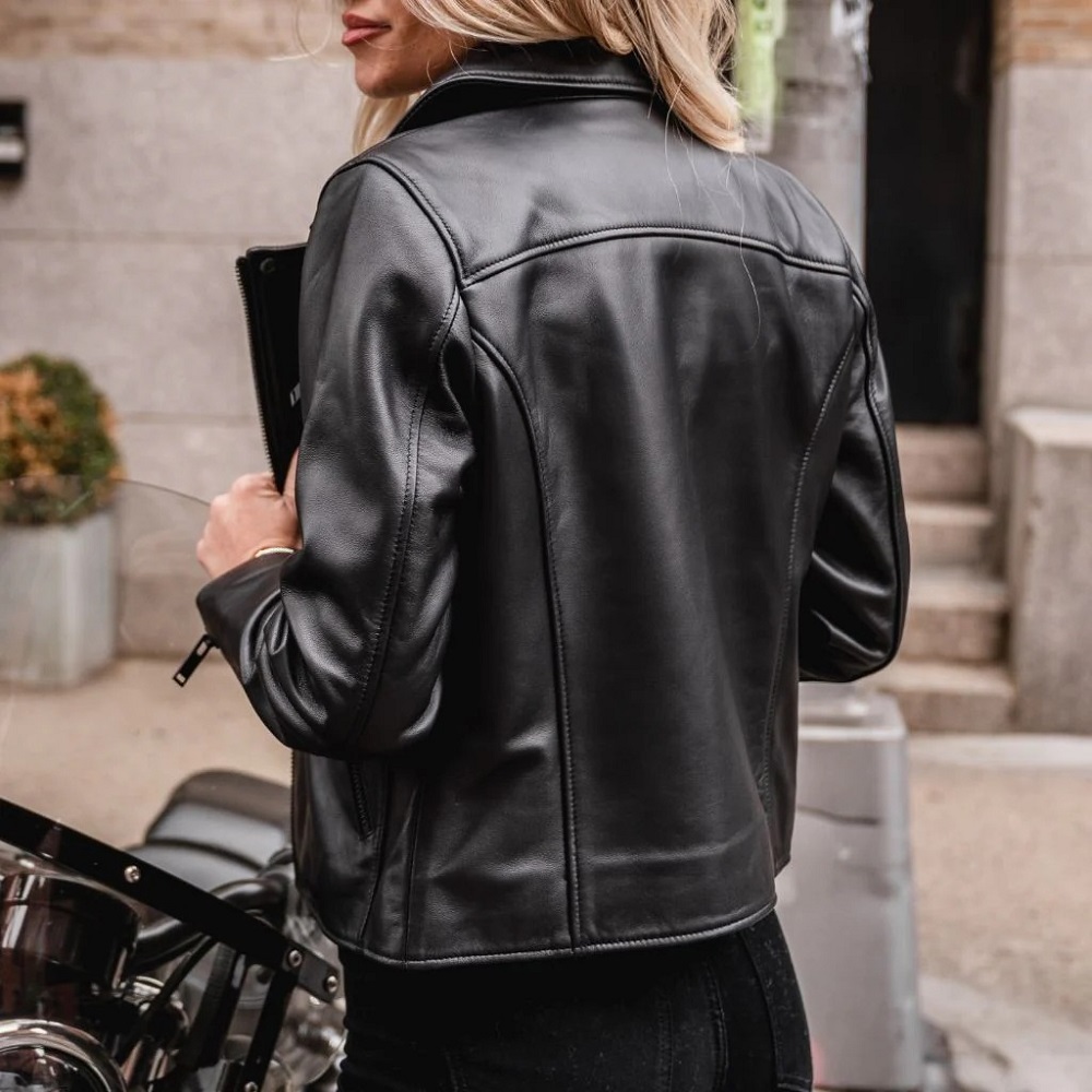 womens black leather blazer