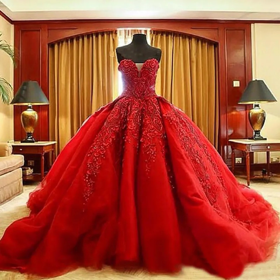 red wedding gown