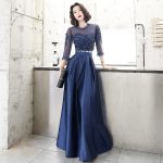 navy blue formal dress with sleeves