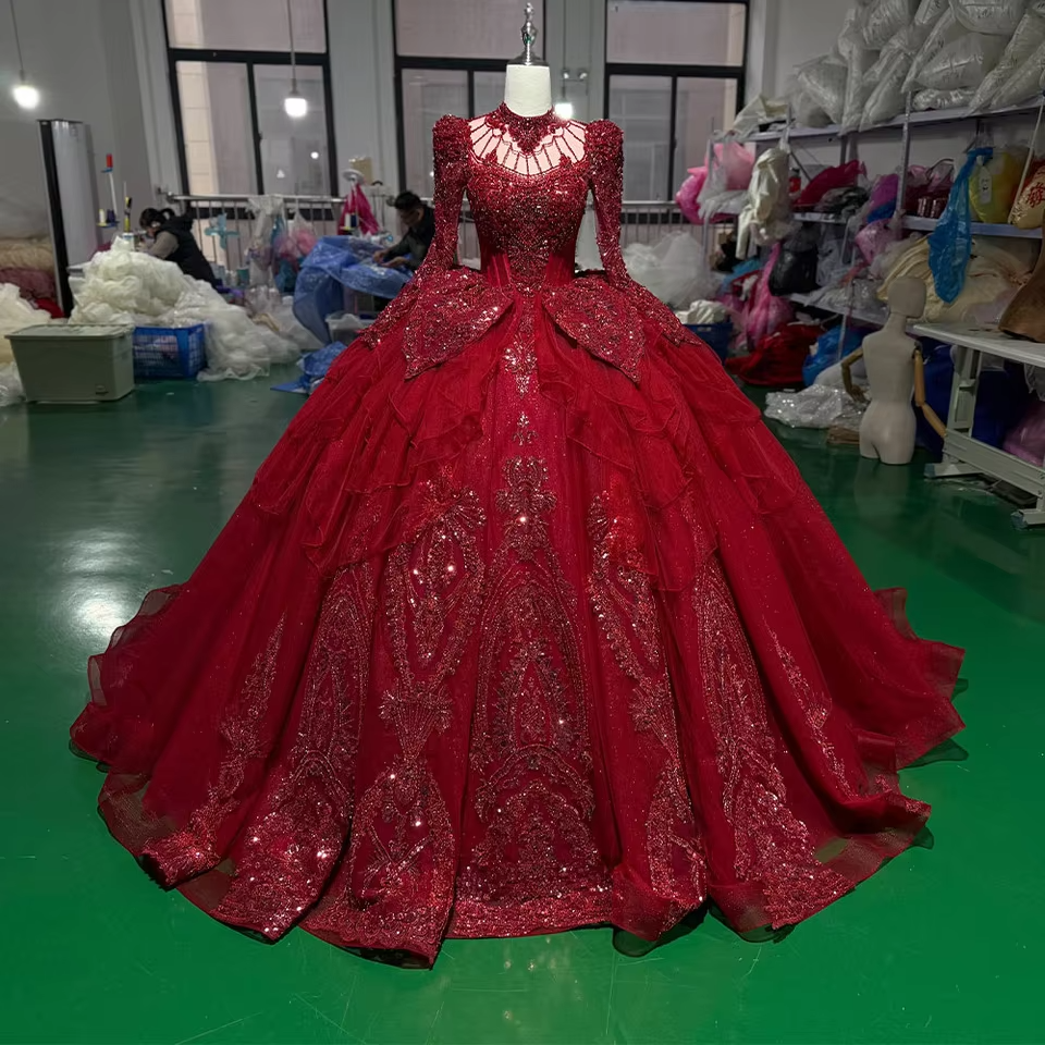 red wedding gown