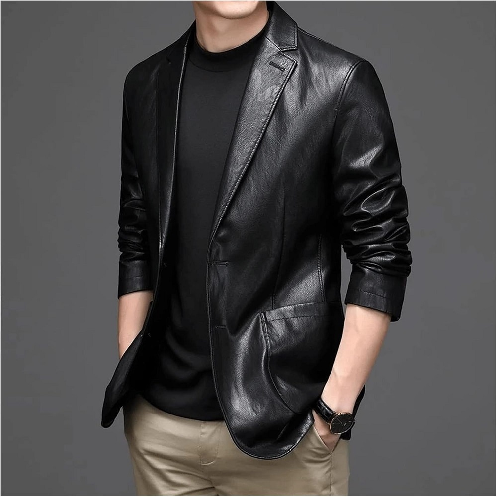black leather blazer