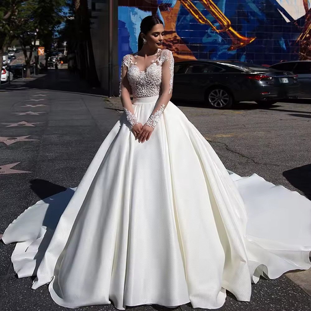 satin wedding gown