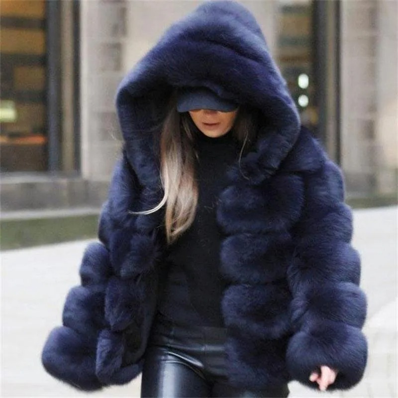 hooded faux fur coat