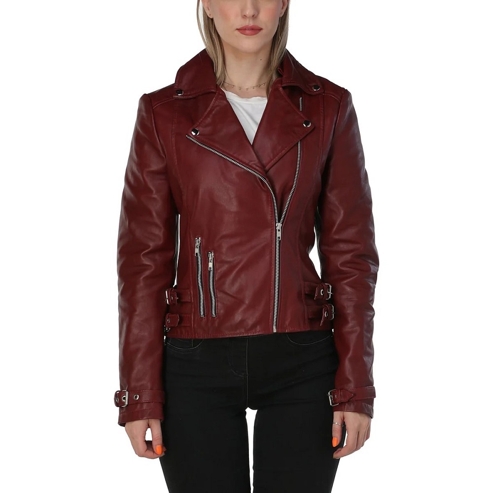 maroon leather jacket