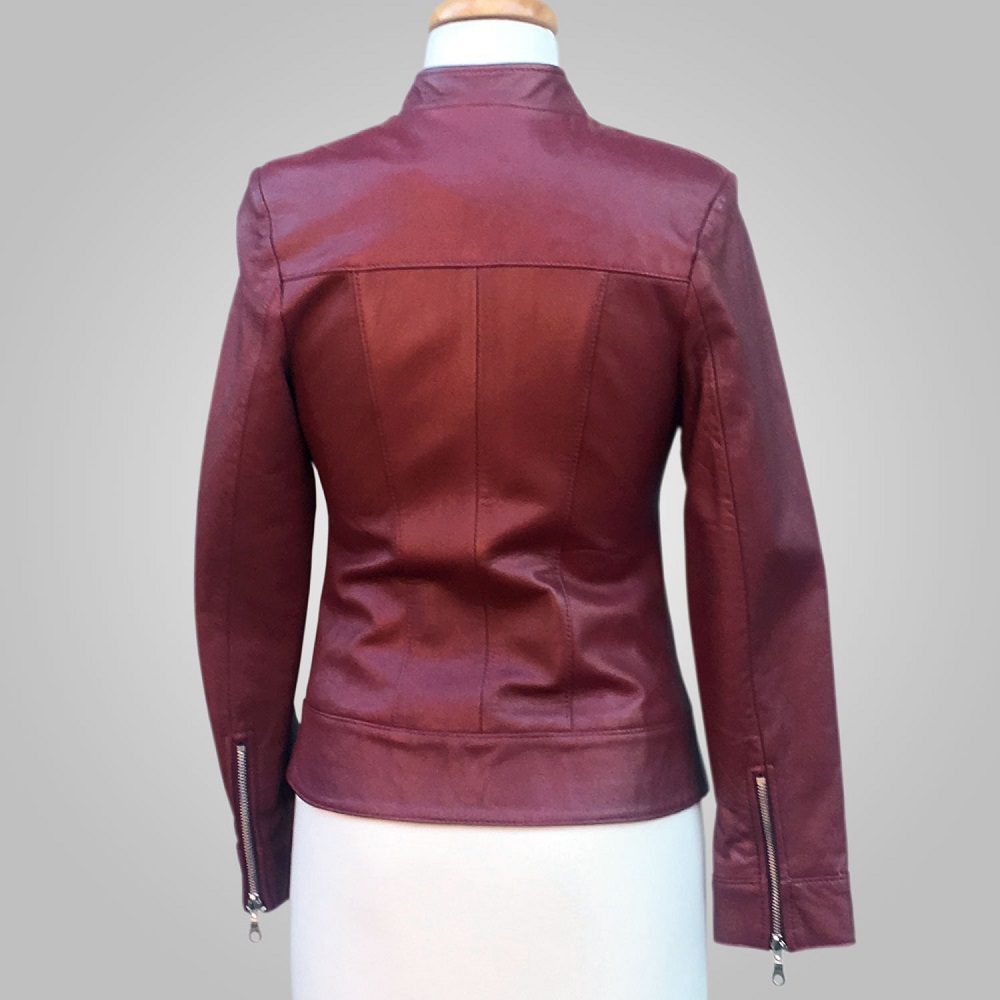 maroon leather jacket