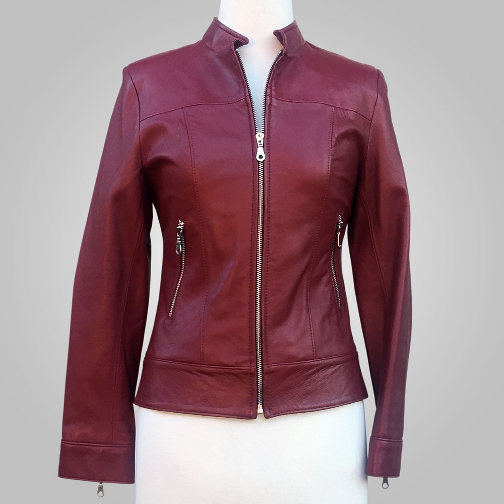 maroon leather jacket