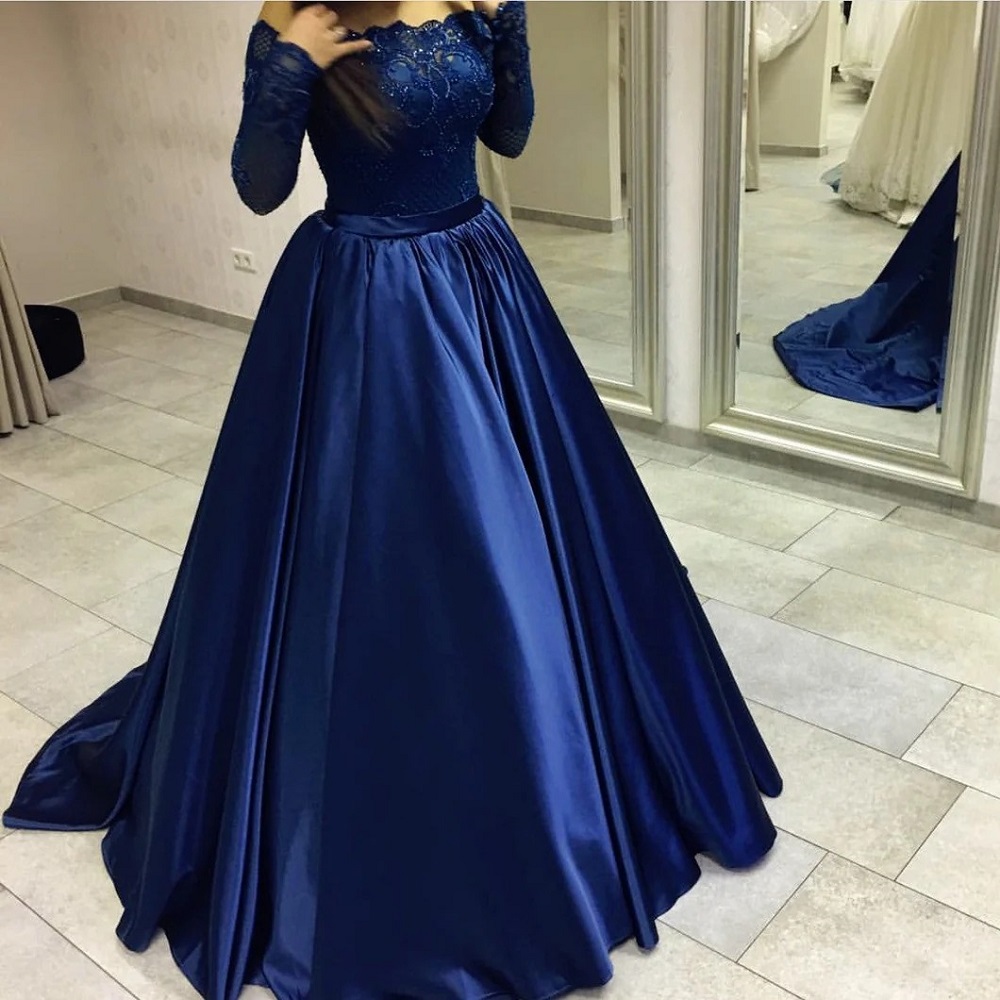 navy ball gown