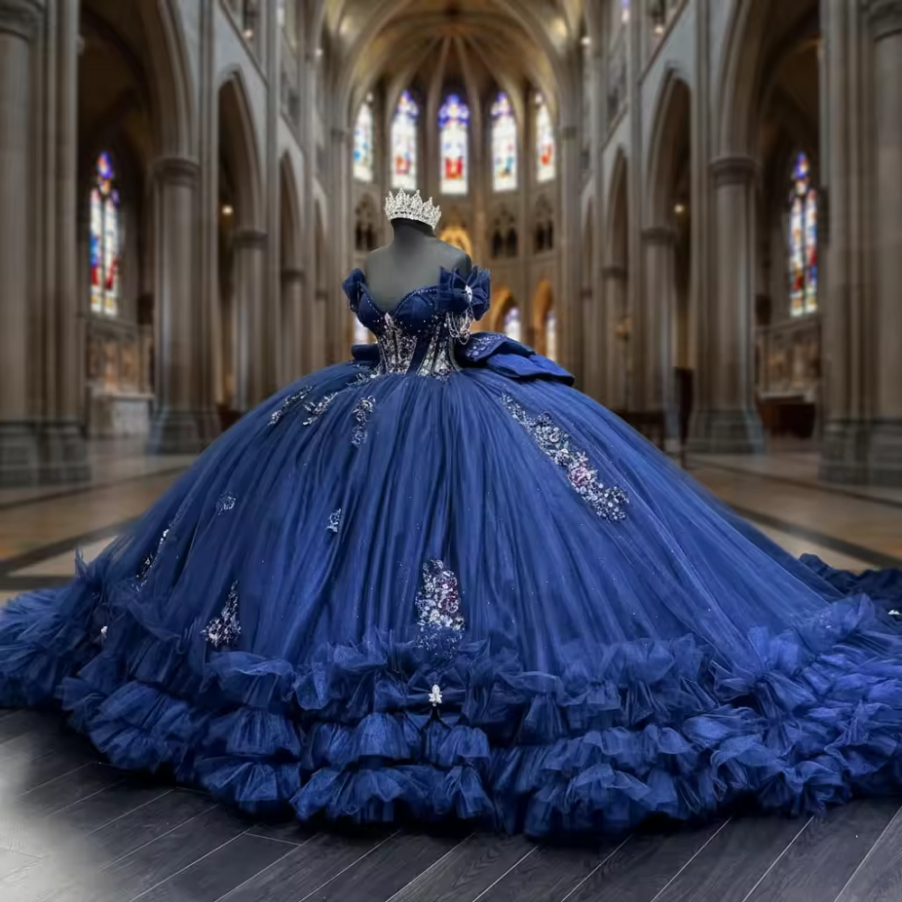 navy ball gown