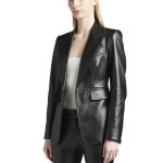 black leather blazer women