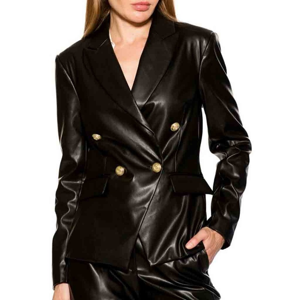 black leather blazer women
