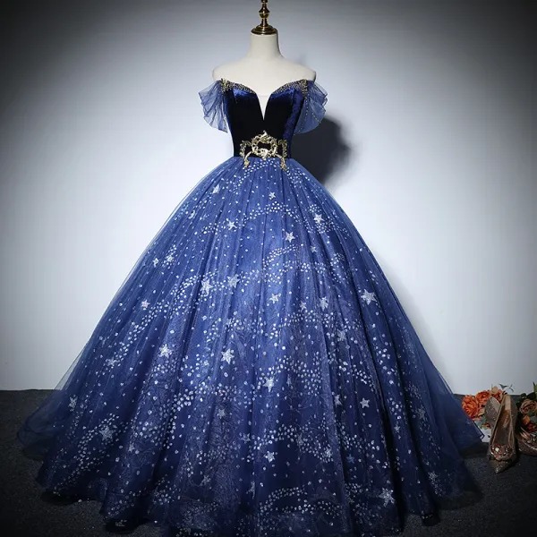 navy ball gown