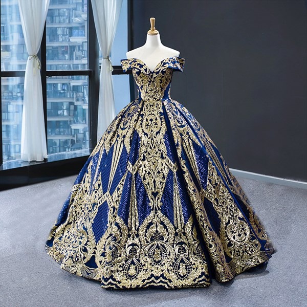 navy ball gown