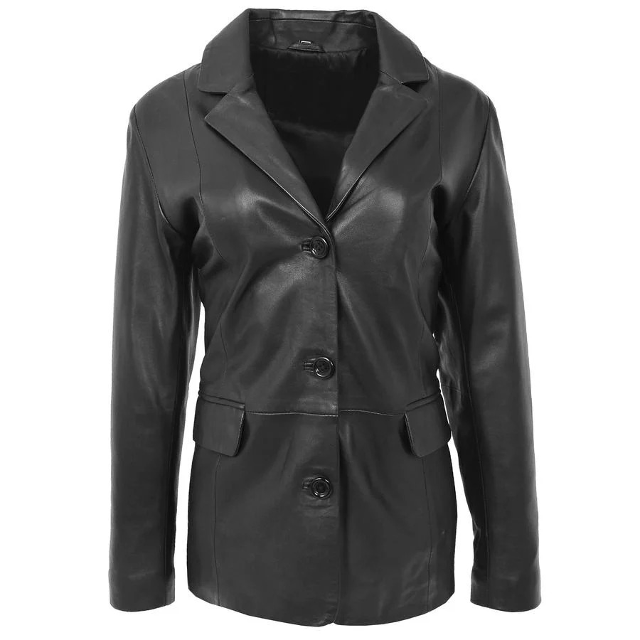 black leather blazer women