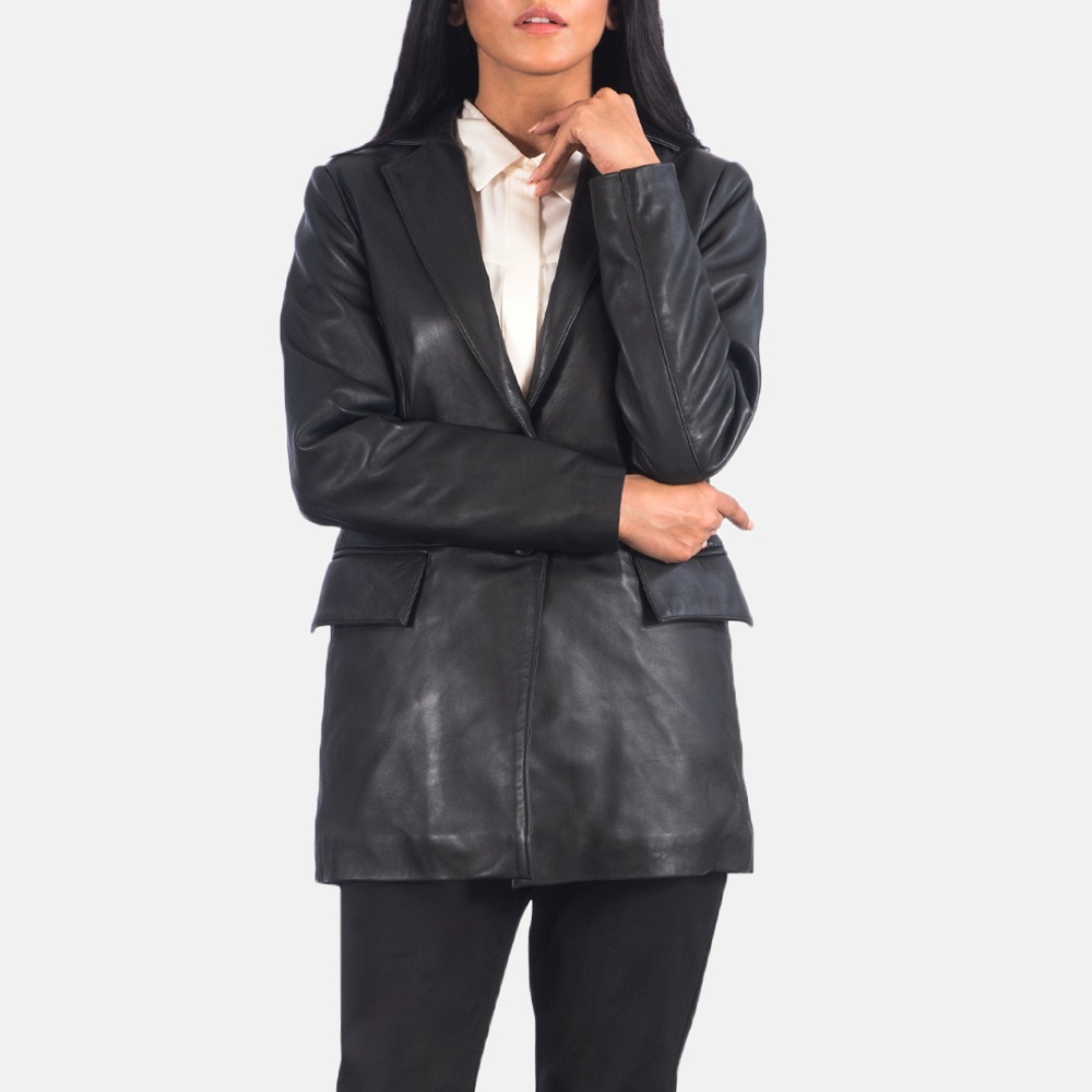black leather blazer women