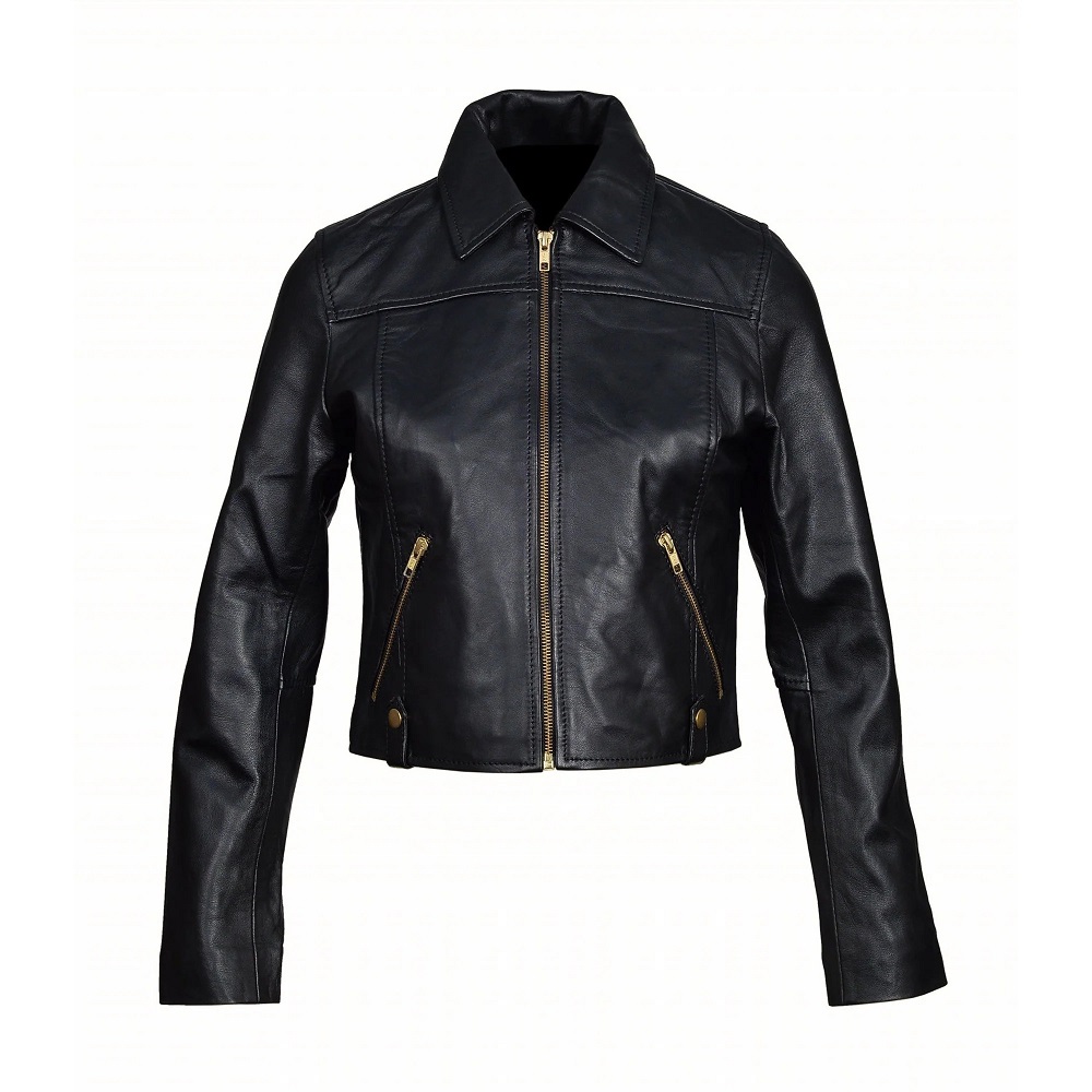 crop leather jacket