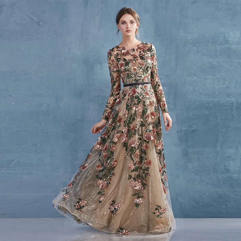 long sleeve gown dresses