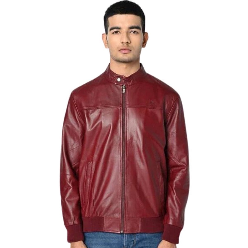 maroon leather jacket