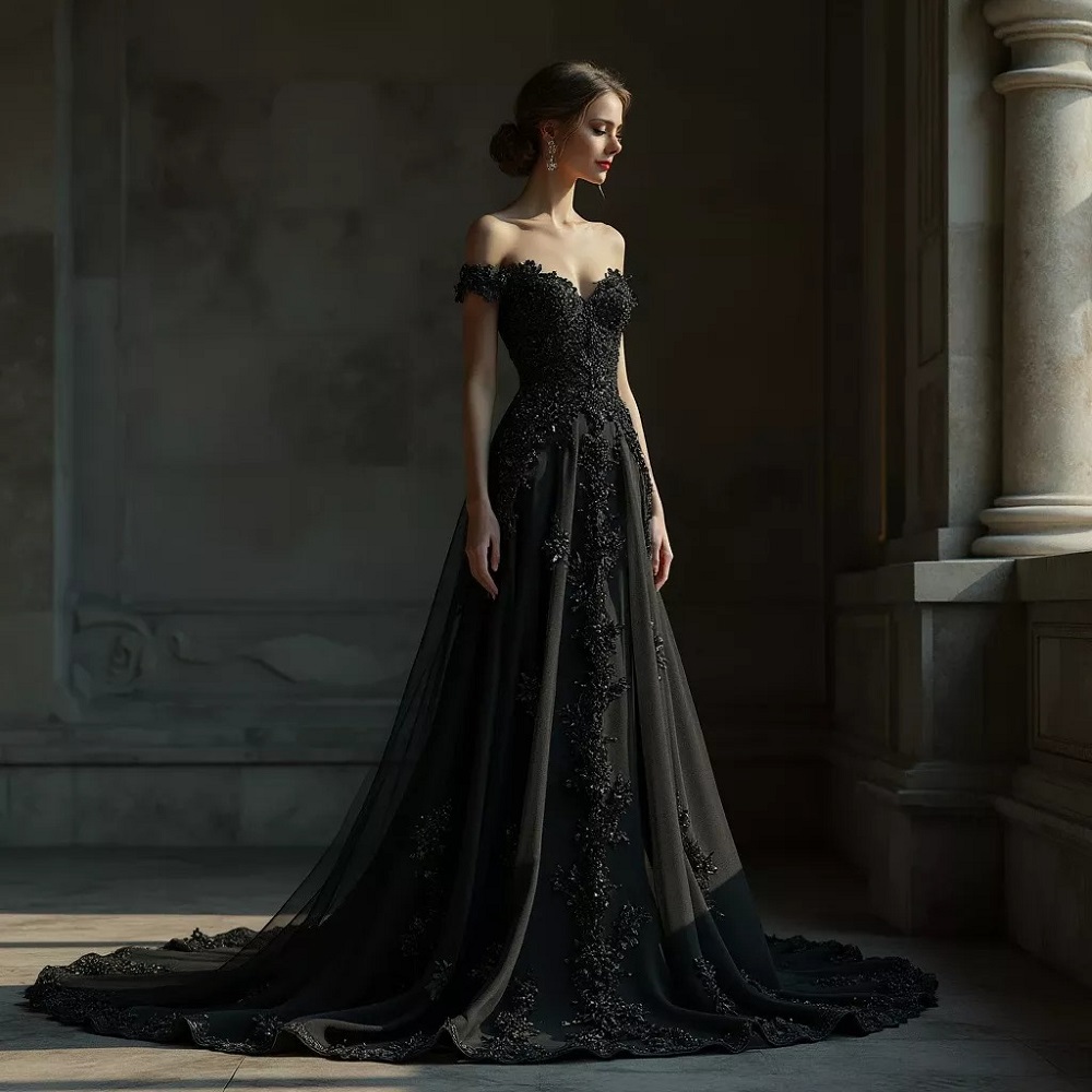 black bridal gown