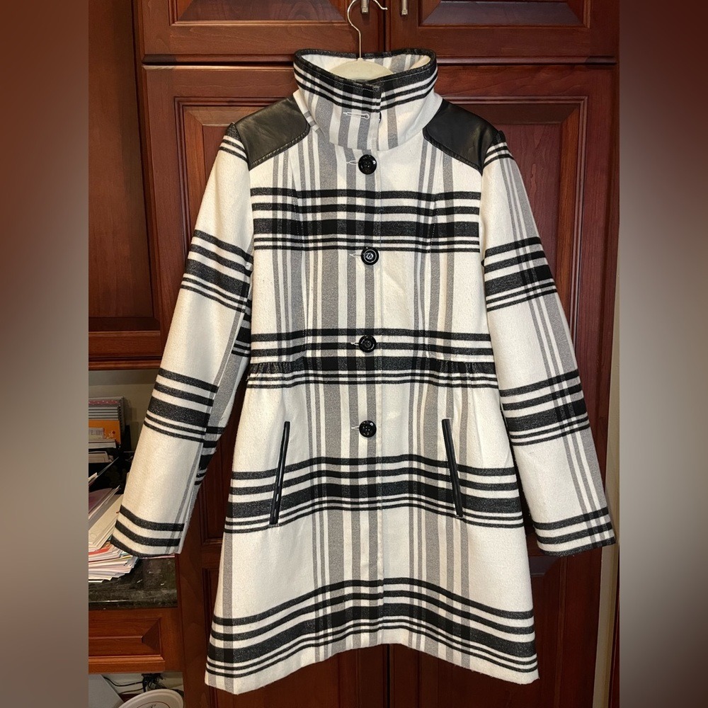 black and white trench coat