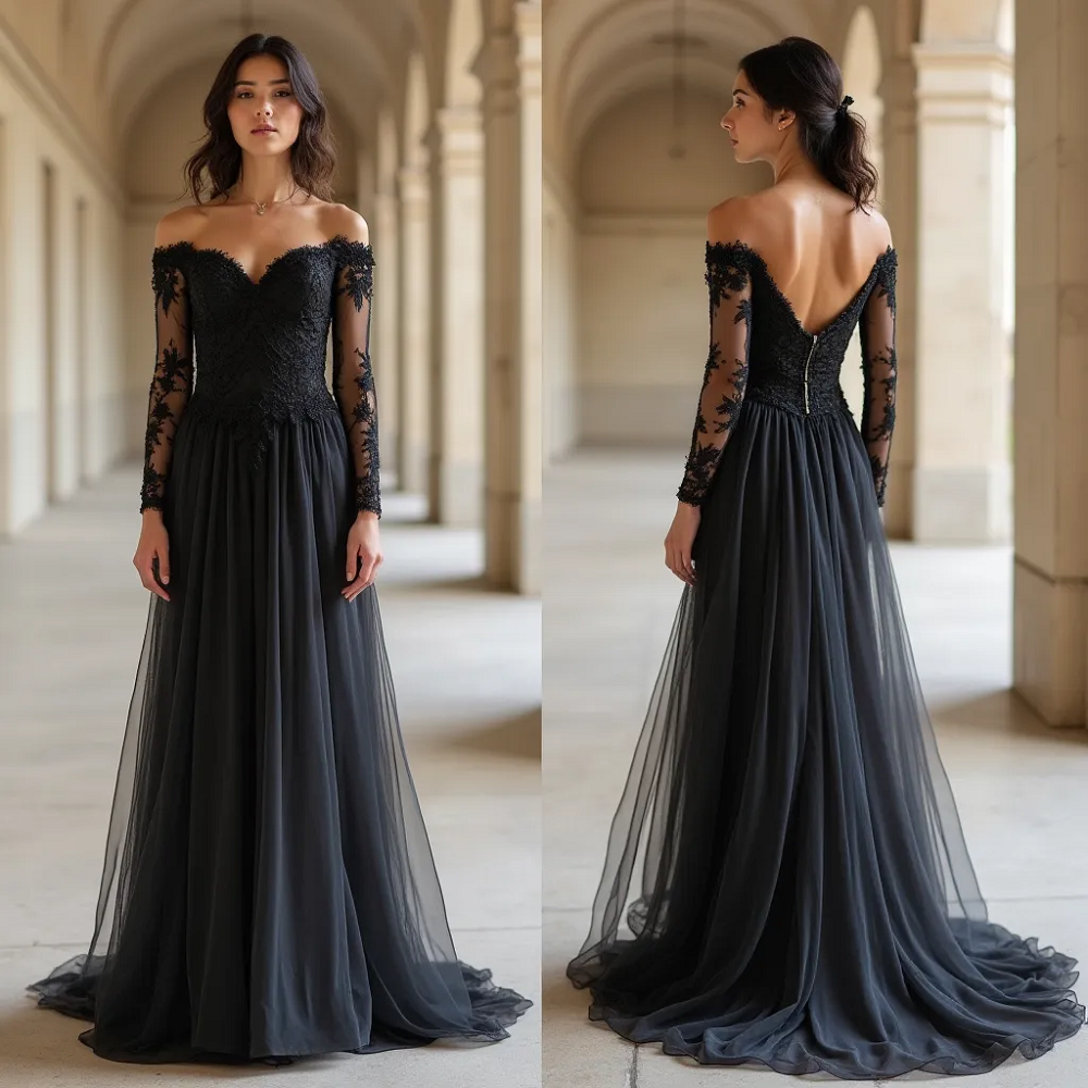 black bridal gown