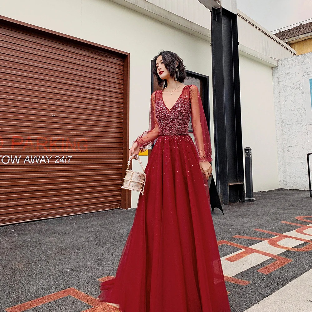 wine red formal dress