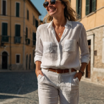 white linen pants