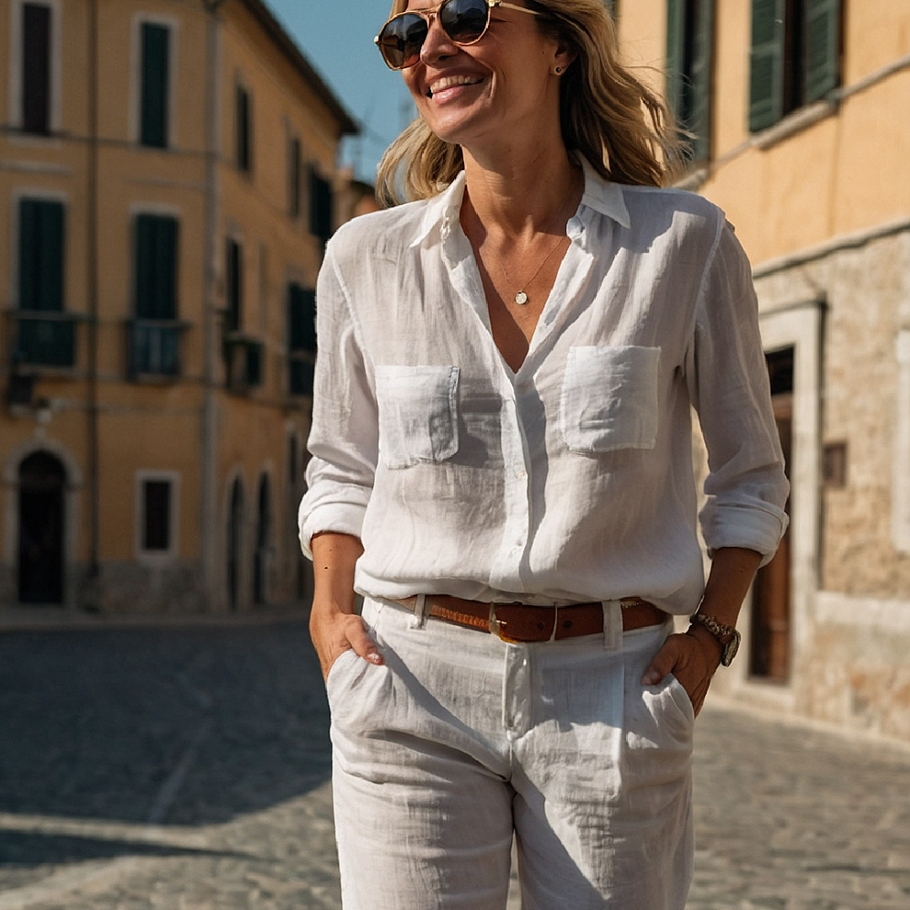 white linen pants
